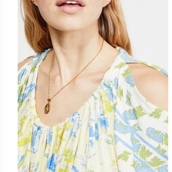 NEW Free People Baja Babe cold shoulder top Yellow Printed Lemon Gelato size XS - Picture 7 of 13